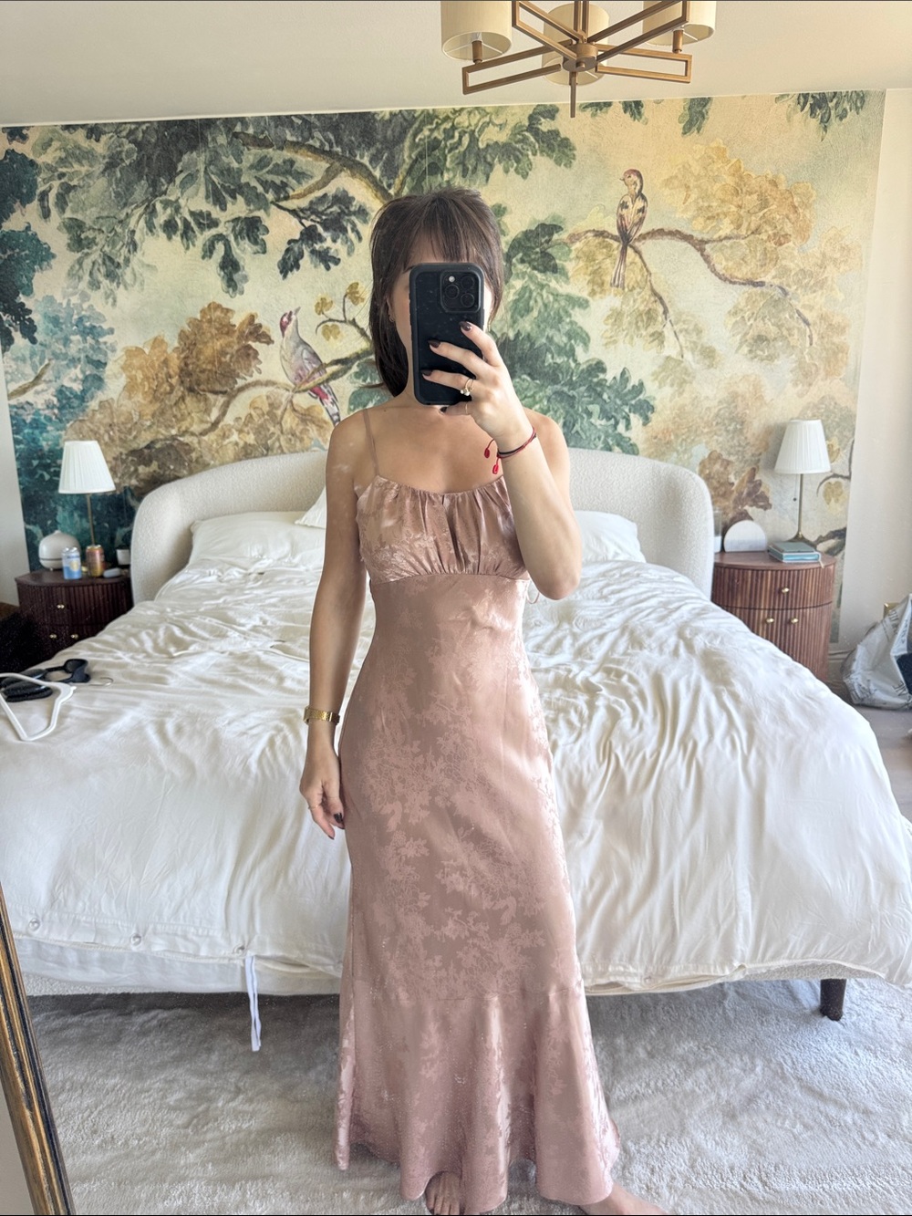 Bias-Cut Maxi Slip Dress in Dusty Rose